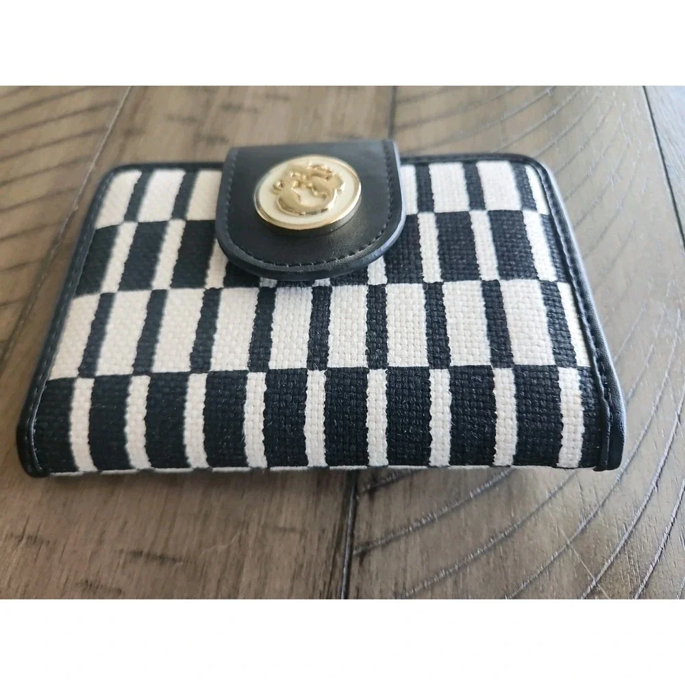 Spartina 449 Wallet Black Cream Rhett Yacht Club Geometric Linen Leather Coastal - Picture 3 of 16